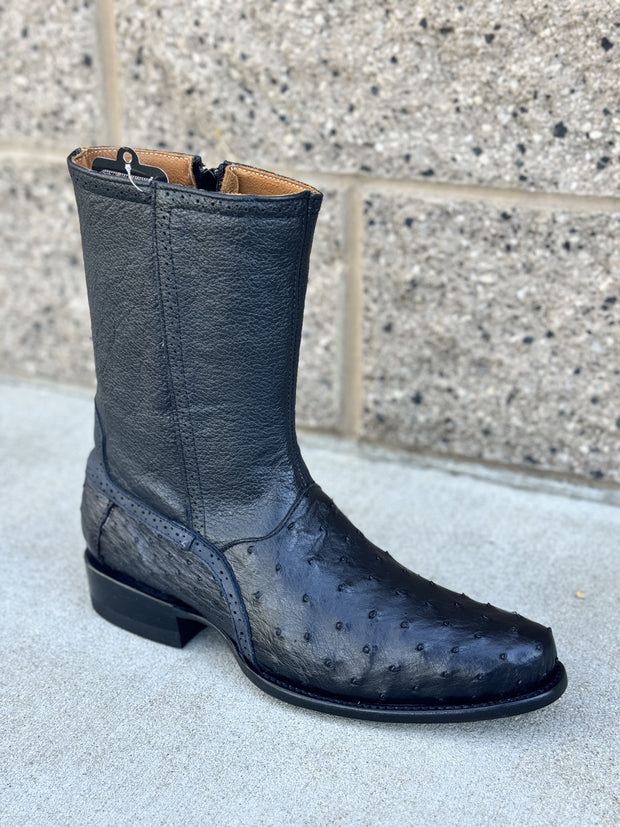 Botin Elegante Piel de Avestruz con Cierre - NEGRO