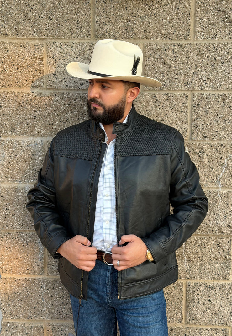 Platini Men's Woven Leather Jacket (Black)