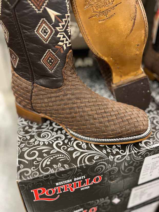 Petatillo Color Cafe Obscuro - Wide Square Toe Cowboy Boots (WOVEN)