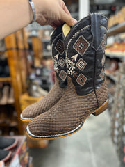 Petatillo Color Cafe Obscuro - Wide Square Toe Cowboy Boots (WOVEN)