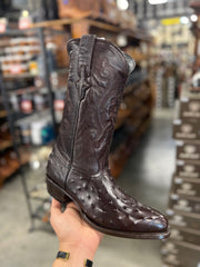 White Diamond Ostrich Print Men's J Toe Boots - Dark Brown (Bota Clasica)