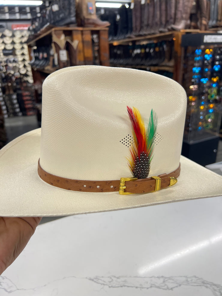 Sombrero 1,000x Copa Alta Falda 3" Marca Morcon (Toquilla Original Avestruz Cognac)
