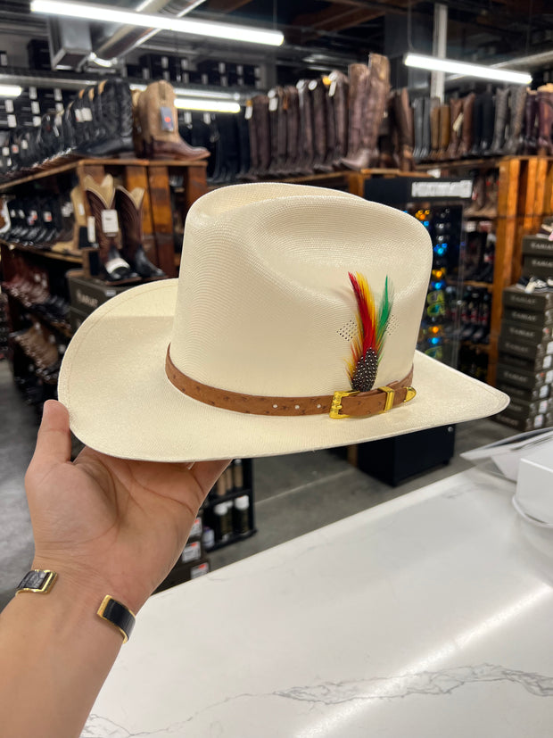 Sombrero 1,000x Copa Alta Falda 3" Marca Morcon (Toquilla Original Avestruz Cognac)