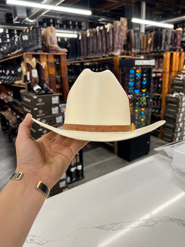 Sombrero 1,000x Copa Alta Falda 3" Marca Morcon (Toquilla Original Avestruz Cognac)