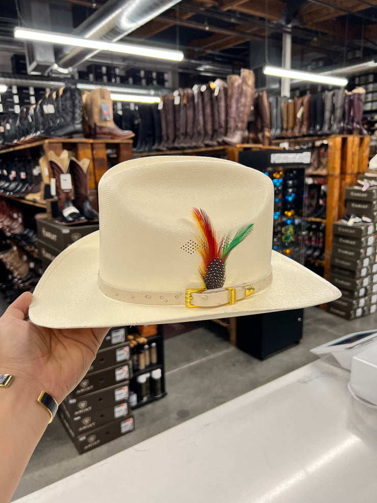 Sombrero 1,000x Copa Alta Falda 3" Marca Morcon (Toquilla Original Avestruz Hueso)