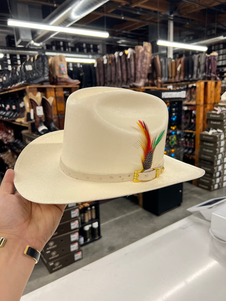 Sombrero 1,000x Copa Alta Falda 3" Marca Morcon (Toquilla Original Avestruz Hueso)