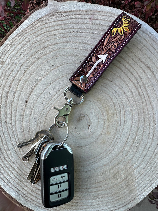 Sunflower Tooled Leather Keychain (Small)
