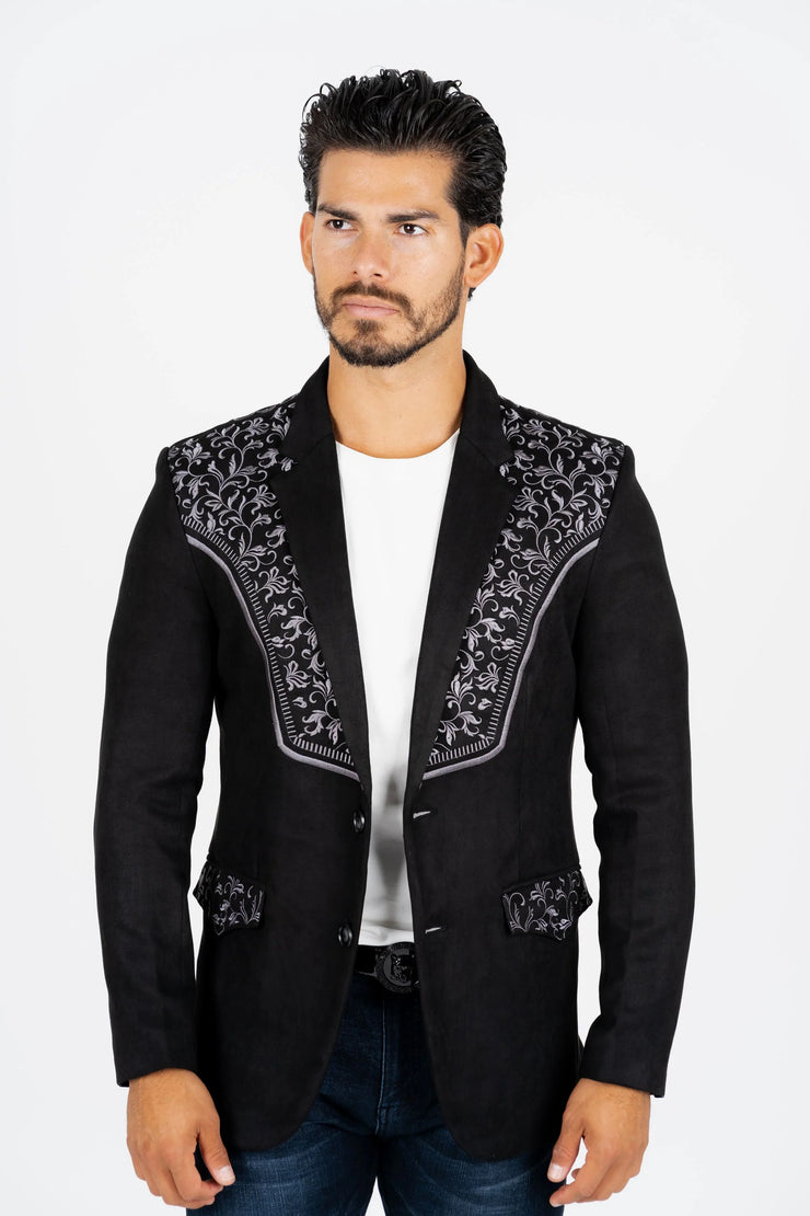 SACO VAQUERO FITTED FIT SUEDE BLACK - Floral (Grey)