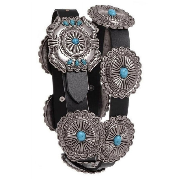 Nomad Creek Women's Turquoise Concho Leather Belt Black