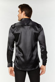 Platini Men's Satin Black Dress Shirt - SJL7662 (Plus Size)