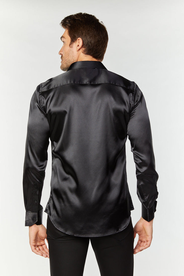 Platini Men's Satin Black Dress Shirt - SJL7662 (Plus Size) Guadalajara Western Wear Platini Men's Satin Black Dress Shirt - SJL7662 (Plus Size) Guadalajara Western Wear