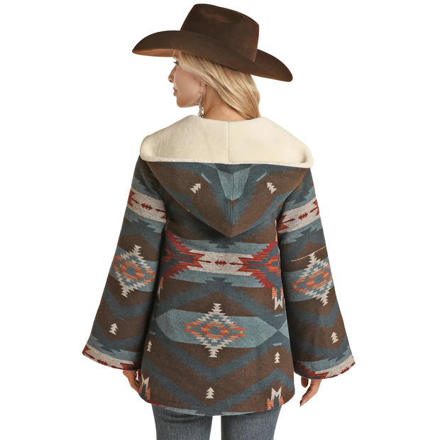 Powder River® Ladies Teal Aztec Wool Cape Coat