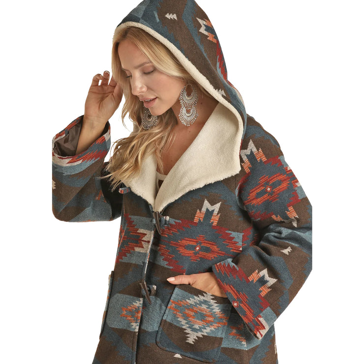 Powder River® Ladies Teal Aztec Wool Cape Coat