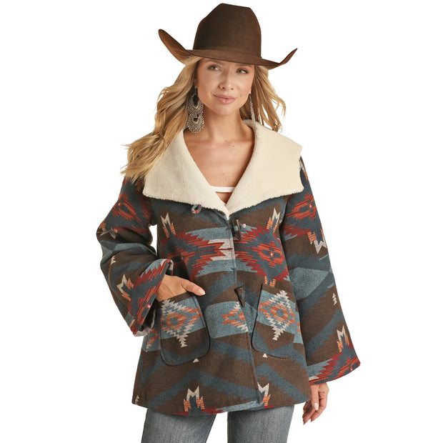 Powder River® Ladies Teal Aztec Wool Cape Coat
