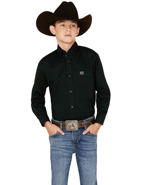 Panhandle Rough Stock Kid's Black Long Sleeve Snap Shirt - BLK