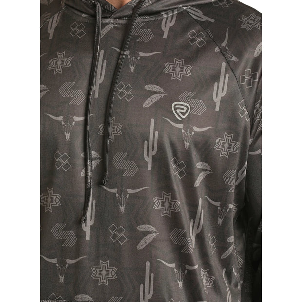 Rock & Roll Cowboy® Men's Cactus Print Black Hoodie