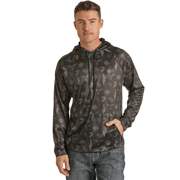 Rock & Roll Cowboy® Men's Cactus Print Black Hoodie
