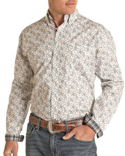 Panhandle Men's White Long Sleeve Button up Stretch Western Shirt
