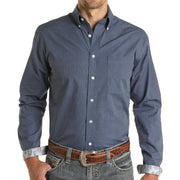 Panhandle Men's Blue Long Sleeve Button up Stretch Western Shirt