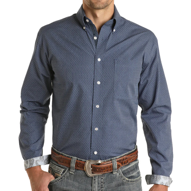 Panhandle Men's Blue Long Sleeve Button up Stretch Western Shirt