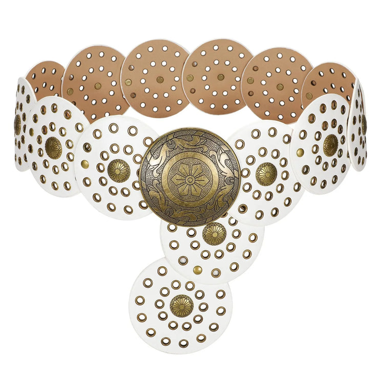 Women's Hollow Disc Boho Concho Belt White