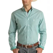 Panhandle Men's Turquoise Print Long Sleeve Button up Western Shirt