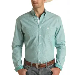 Panhandle Men's Turquoise Print Long Sleeve Button up Western Shirt