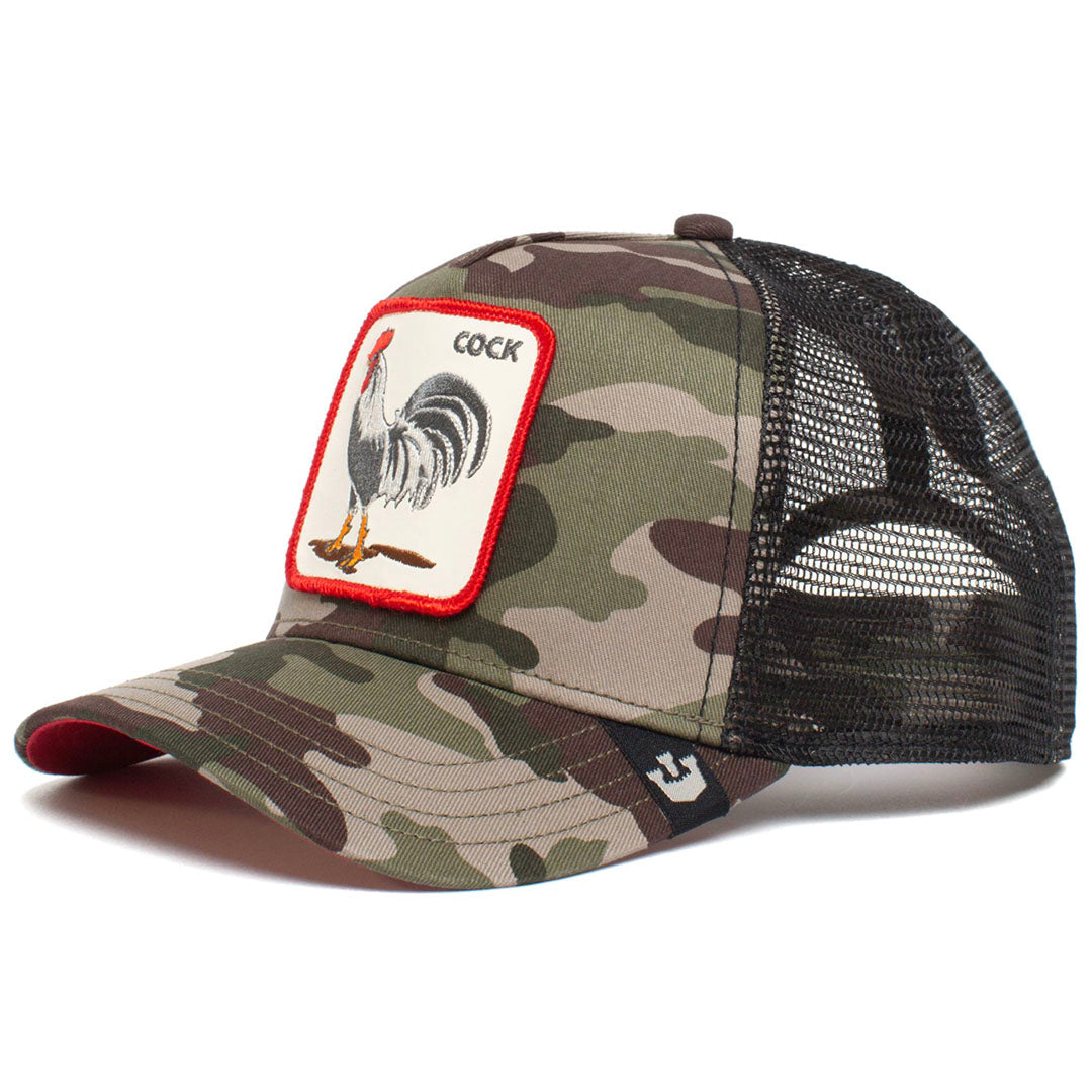 Goorin Bros Camo Trucker Hat with Red-Trim Rooster Patch Goorin Bros The Rooster Trucker Hat – DTLR main image 2
