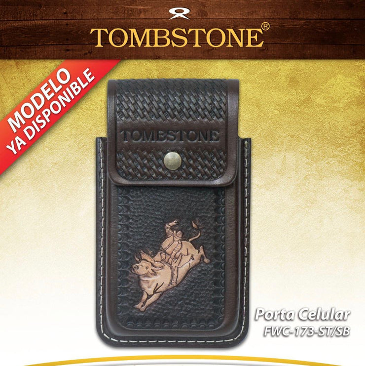 Tombstone Leather Tooled Bull Riding Cell Phone Case