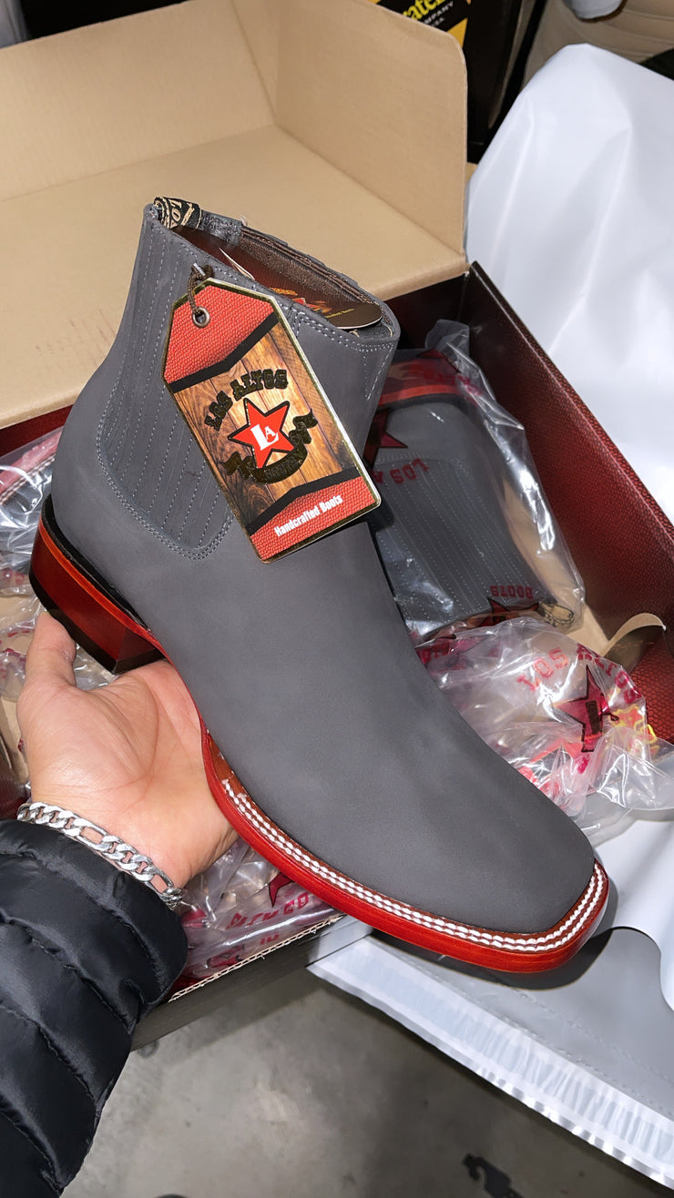 Los Altos Nobuk Charcoal Wide Square Toe Botin Charro