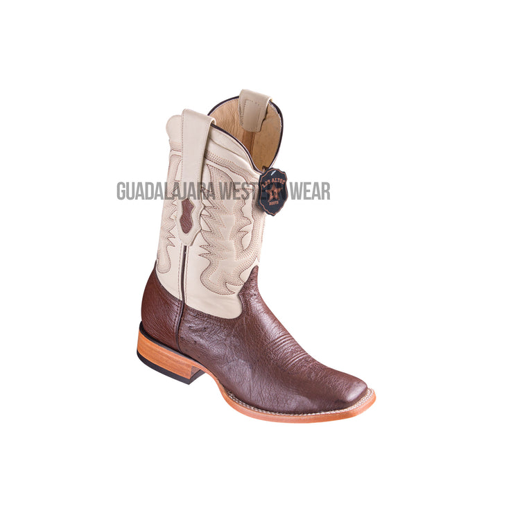 Los Altos Brown Ostrich Belly Wide Square Toe Cowboy Boots