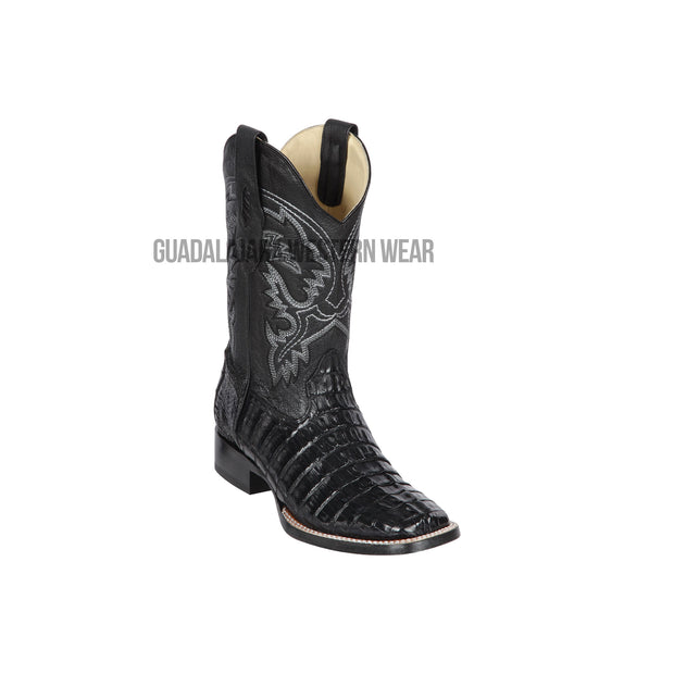 Los Altos Black Caiman Tail Wide Square Toe Cowboy Boots