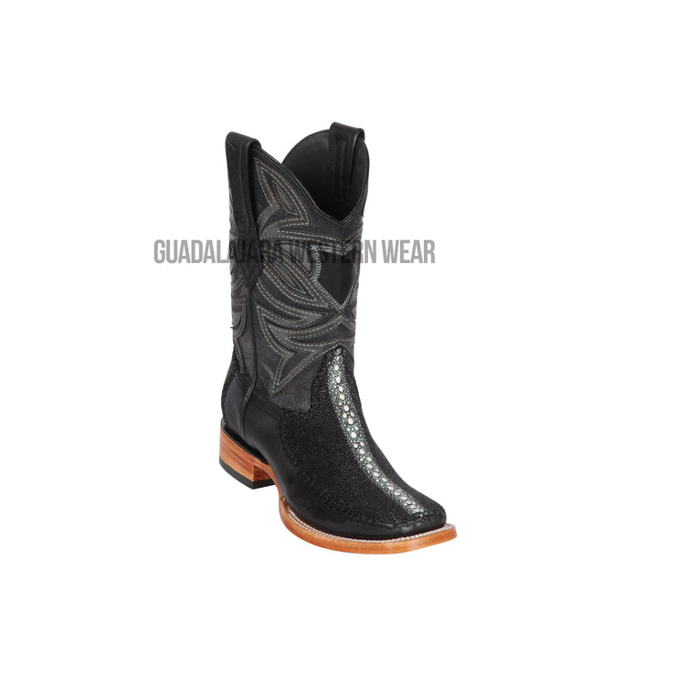 Los Altos Black Rowstone Stingray & Deer Wide Square Toe Cowboy Boots