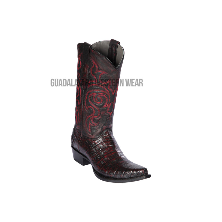 Los Altos Black Cherry Caiman Belly Snip Toe Cowboy Boots