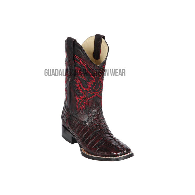 Los Altos Black Cherry Caiman Tail Wide Square Toe Cowboy Boots