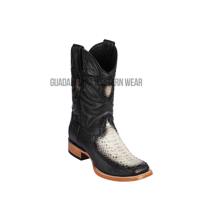 Los Altos Natural Python & Deer Wide Square Toe Cowboy Boots