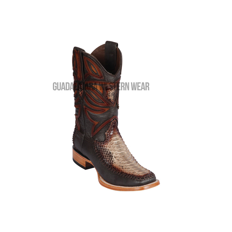 Los Altos Rustic Brown Python & Deer Wide Square Toe Cowboy Boots