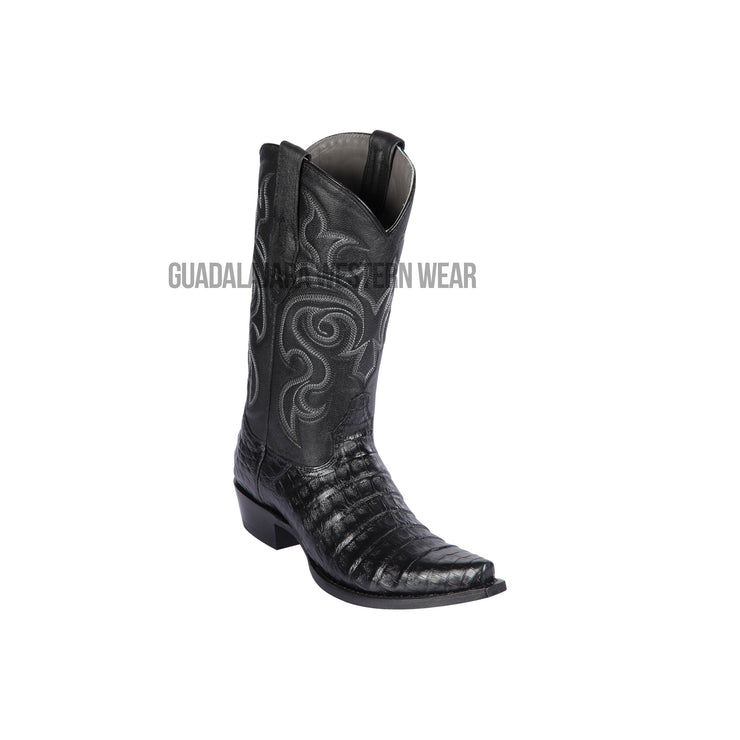 Los Altos Black Caiman Belly Snip Toe Cowboy Boots