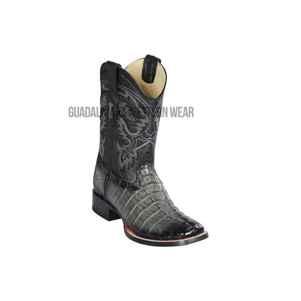 Los Altos Faded Grey Caiman Tail Wide Square Toe Cowboy Boots