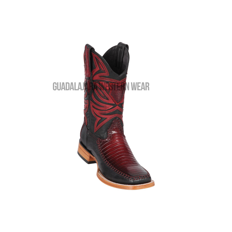 Los Altos Faded Burgundy Teju & Deer Wide Square Toe Cowboy Boots