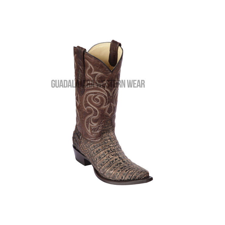 Los Altos Sanded Brown Caiman Belly Snip Toe Cowboy Boots