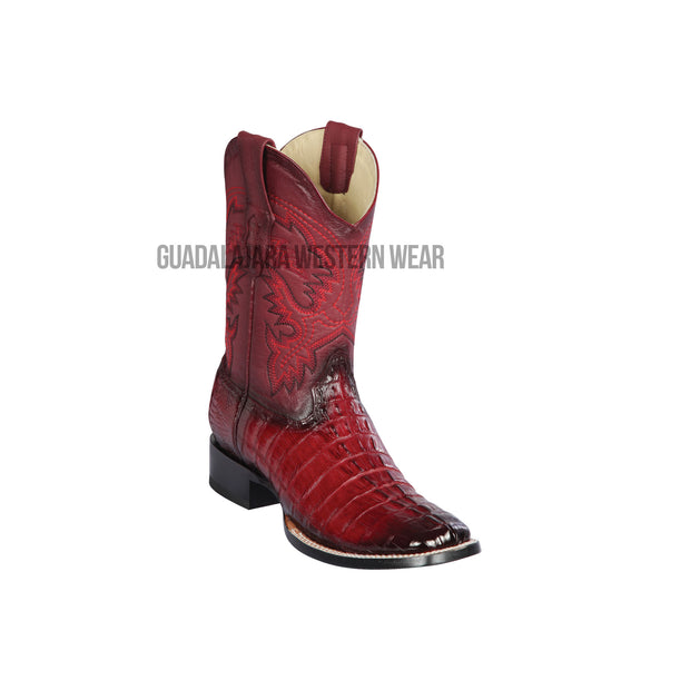 Los Altos Faded Burgundy Caiman Tail Wide Square Toe Cowboy Boots