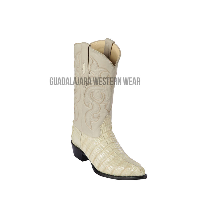 Los Altos Winter White Caiman Tail J Toe Cowboy Boots