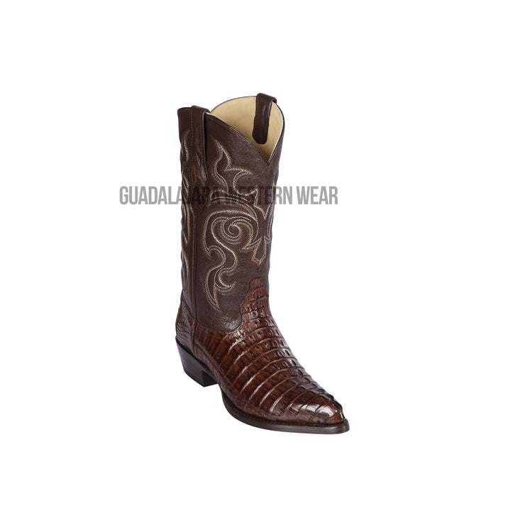 Los Altos Brown Caiman Tail J Toe Cowboy Boots