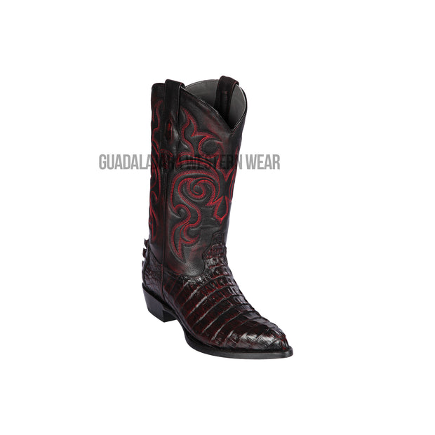 Los Altos Black Cherry Caiman Tail J Toe Cowboy Boots