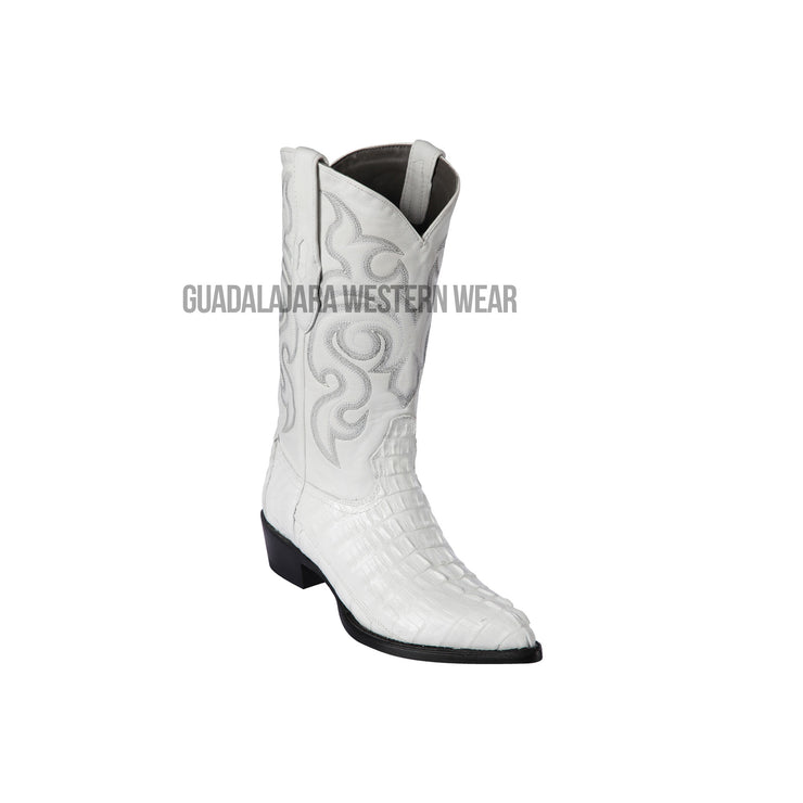 Los Altos White Caiman Tail J Toe Cowboy Boots