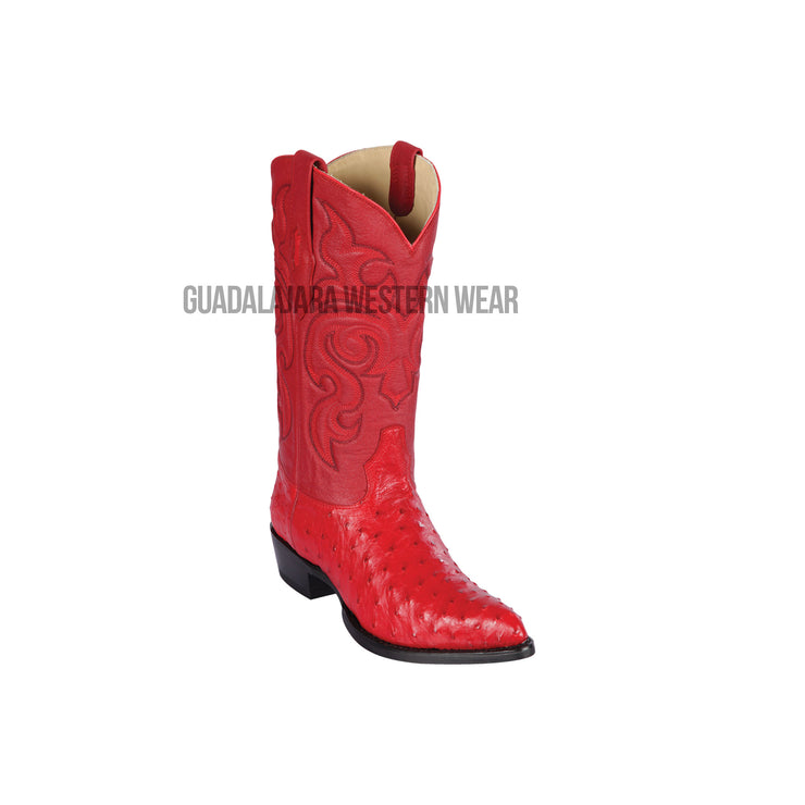 Los Altos Red Ostrich J Toe Cowboy Boots
