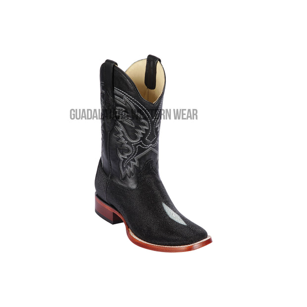 Los Altos Black Stingray Single Stone Wide Square Toe Cowboy Boots