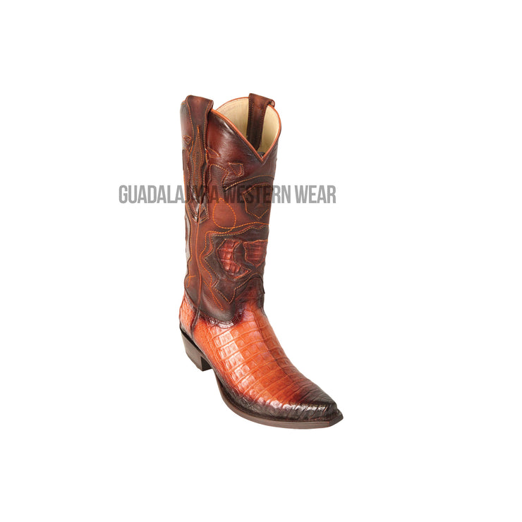 Los Altos Faded Cognac Caiman Belly Snip Toe Cowboy Boots