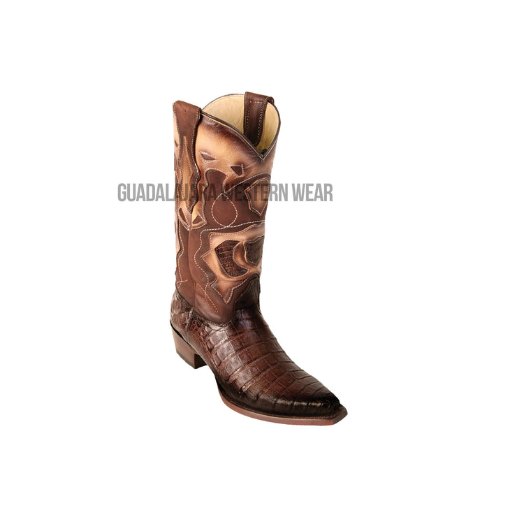 Los Altos Faded Brown Caiman Belly Snip Toe Cowboy Boots